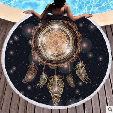 Tapisserie Mandala à pampilles attrape-rêves, grande serviette de plage ronde pour adultes, couverture Toalla galaxie Boho, tapis de Yoga, 150cm