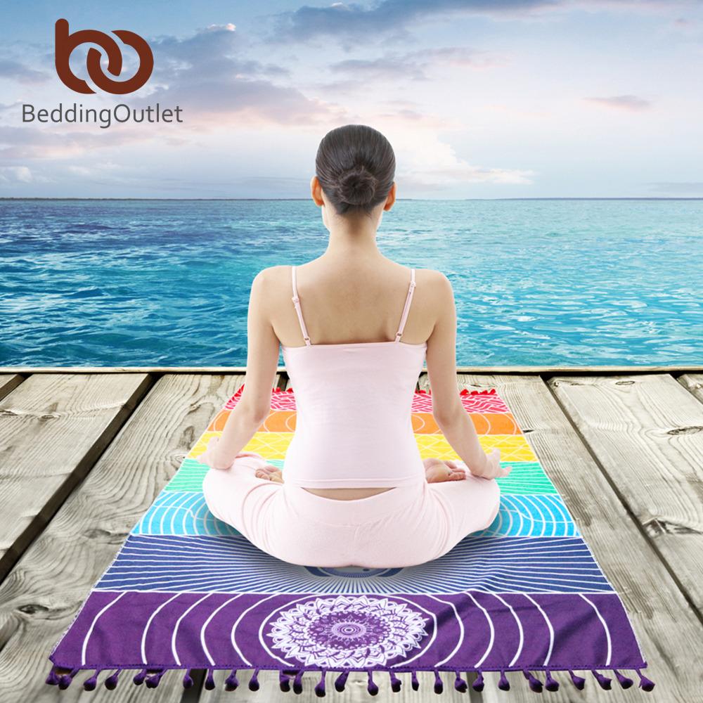 Serviette de plage à rayures arc-en-ciel Chakra pour adultes, couverture Mandala en microfibre, tapisserie rectangulaire bohème, tapis de Yoga 