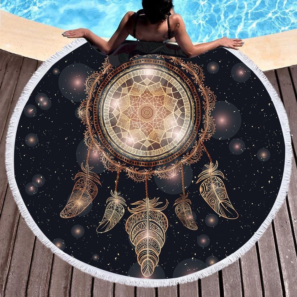Dreamcatcher Tassel Mandala Tapestry Large Round Beach Towel for Adults Galaxy Boho Toalla Blanket Yoga Mat 150cm