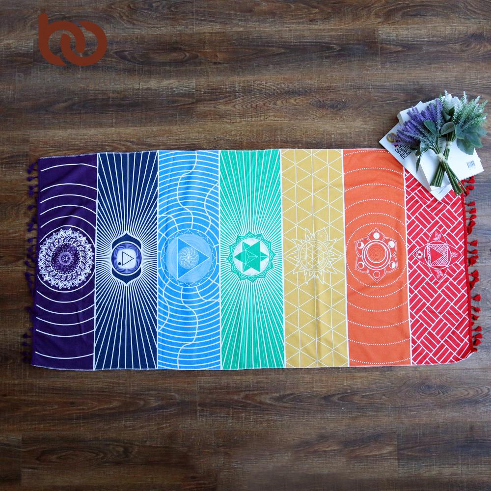 Chakra Rainbow Stripes Beach Towel For Adults Mandala Blanket Microfiber Rectangle Bohemian Tapestry Yoga Mat