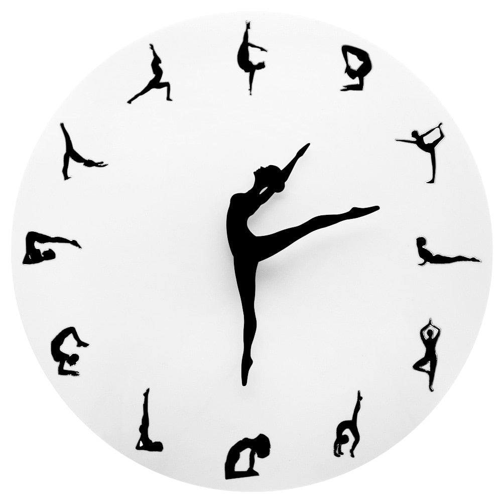 Yoga Postures Horloge murale GYM Fitness Flexible Fille Silencieuse Horloge moderne Montre Décor à la maison Méditation Décor Yoga Studio Relax Cadeau