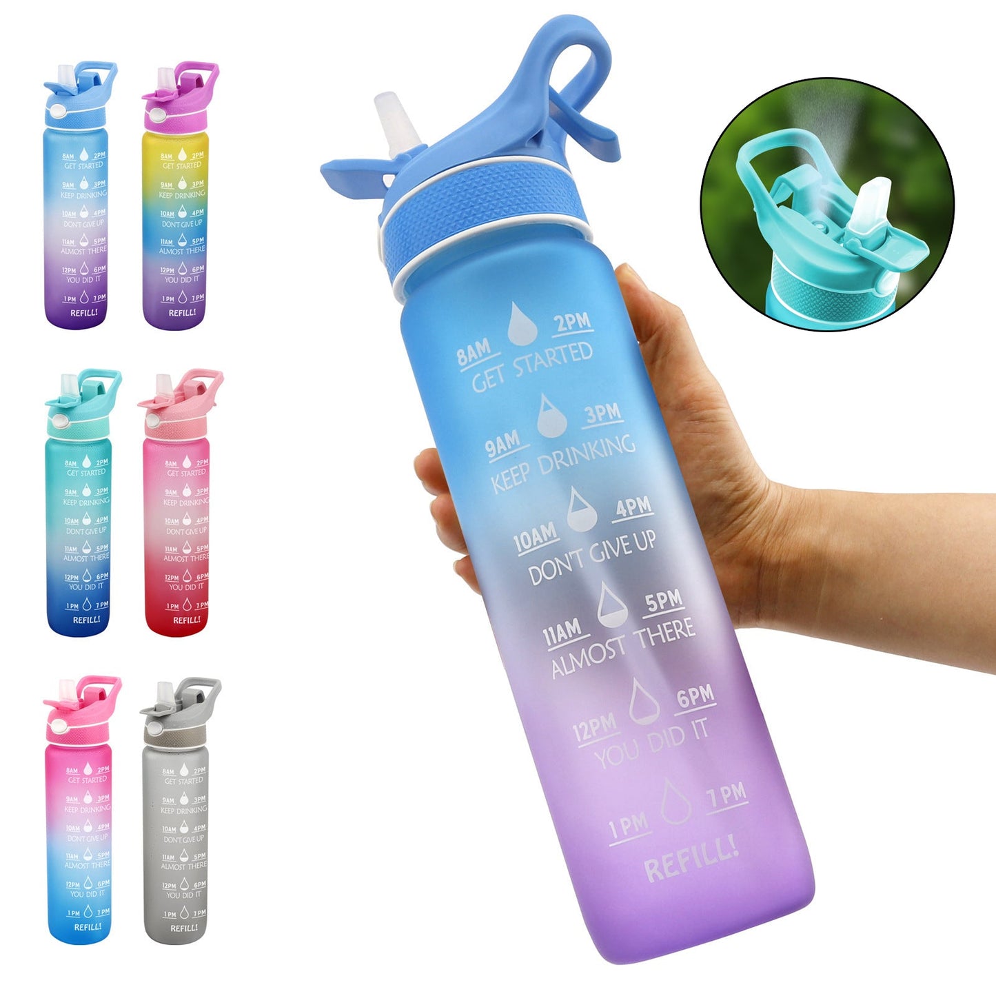 "1000ml SprayDrink Water Bottle with Cooling Mister - Stay Hydrated On-the-Go"