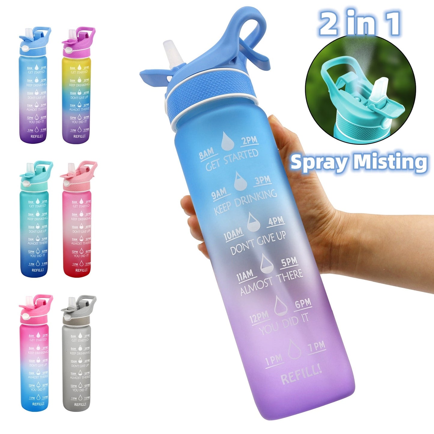 "1000ml SprayDrink Water Bottle with Cooling Mister - Stay Hydrated On-the-Go"